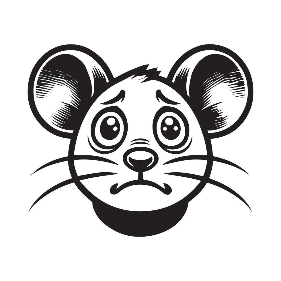 A black and white illustration of a mouse head vector