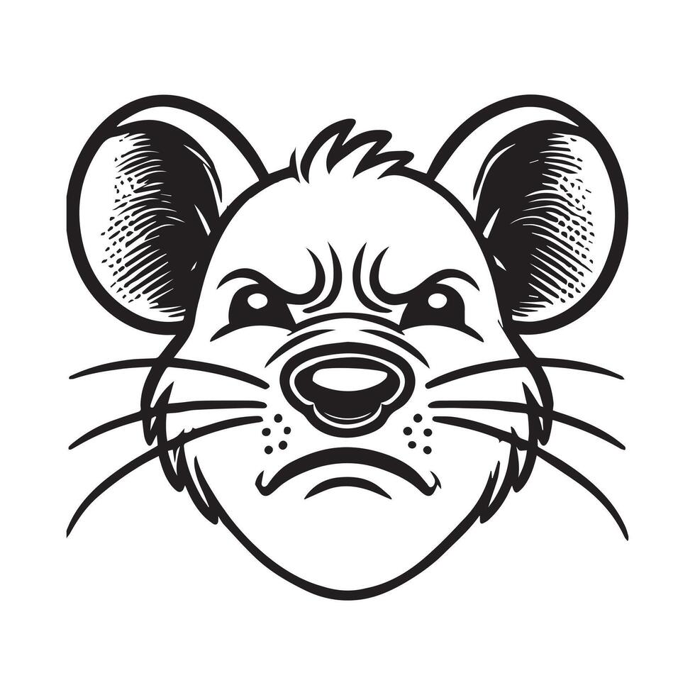 A black and white drawing of a rat head vector