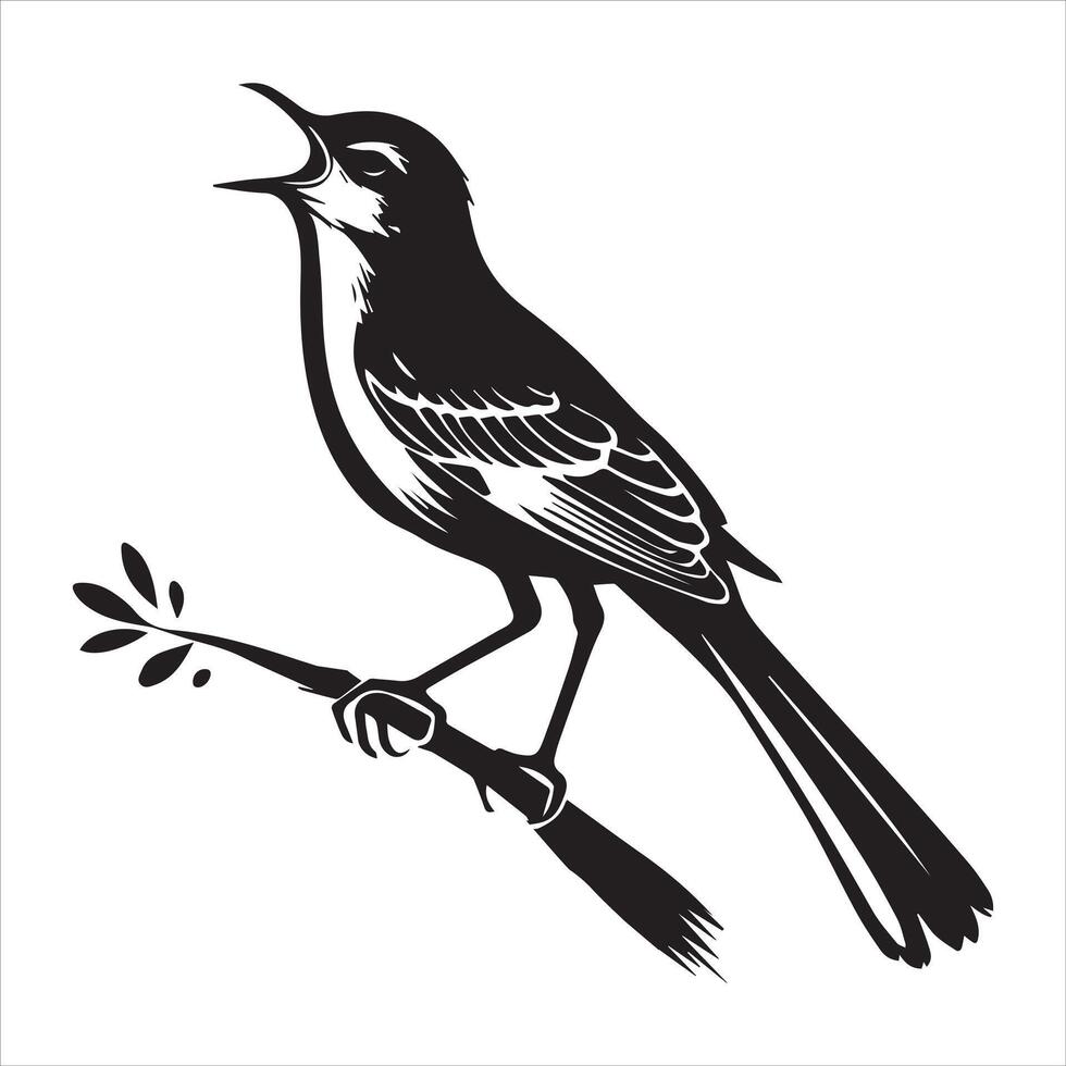 Black and white silhouette of a bird on a branch vector