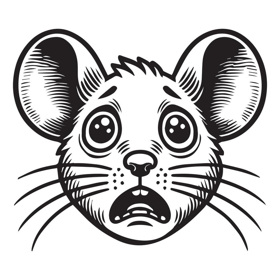 A black and white drawing of a mouse head vector