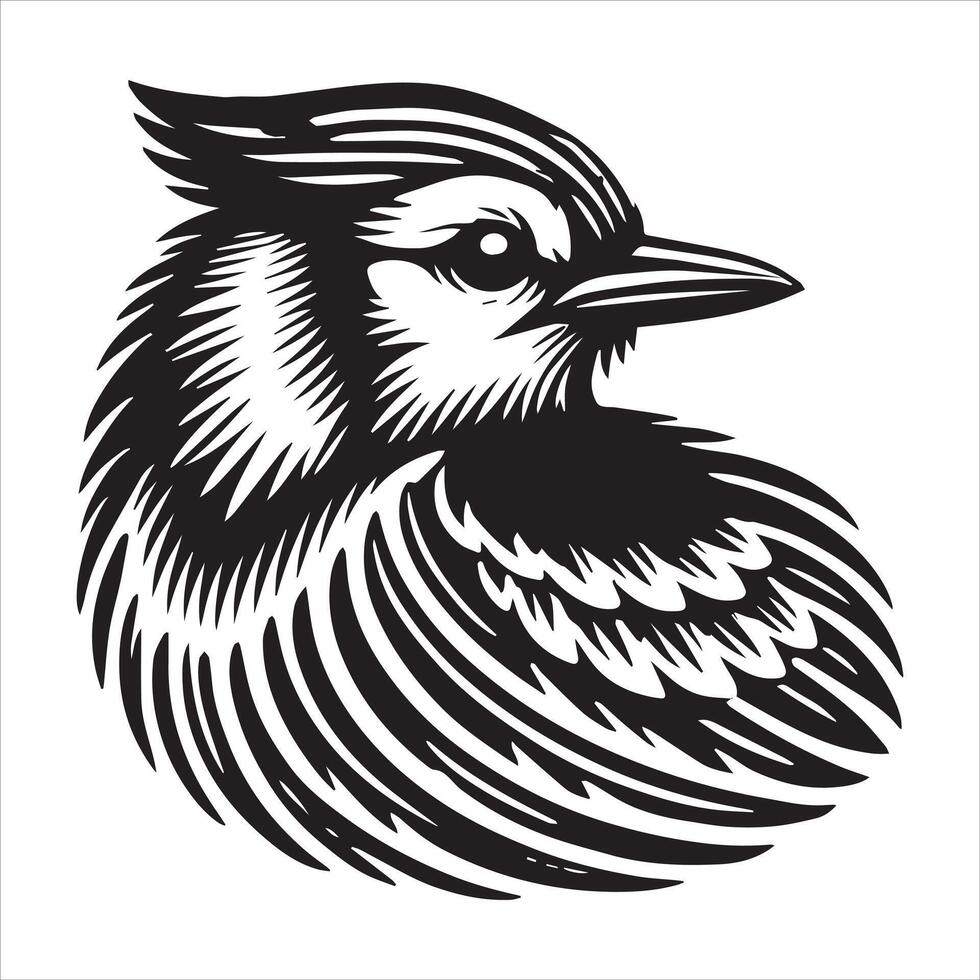 A black and white illustration of a bird's head vector