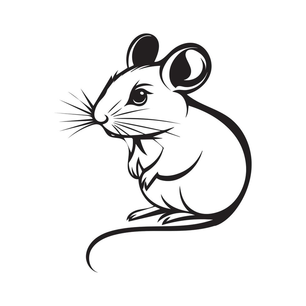 A black and white drawing of a mouse vector