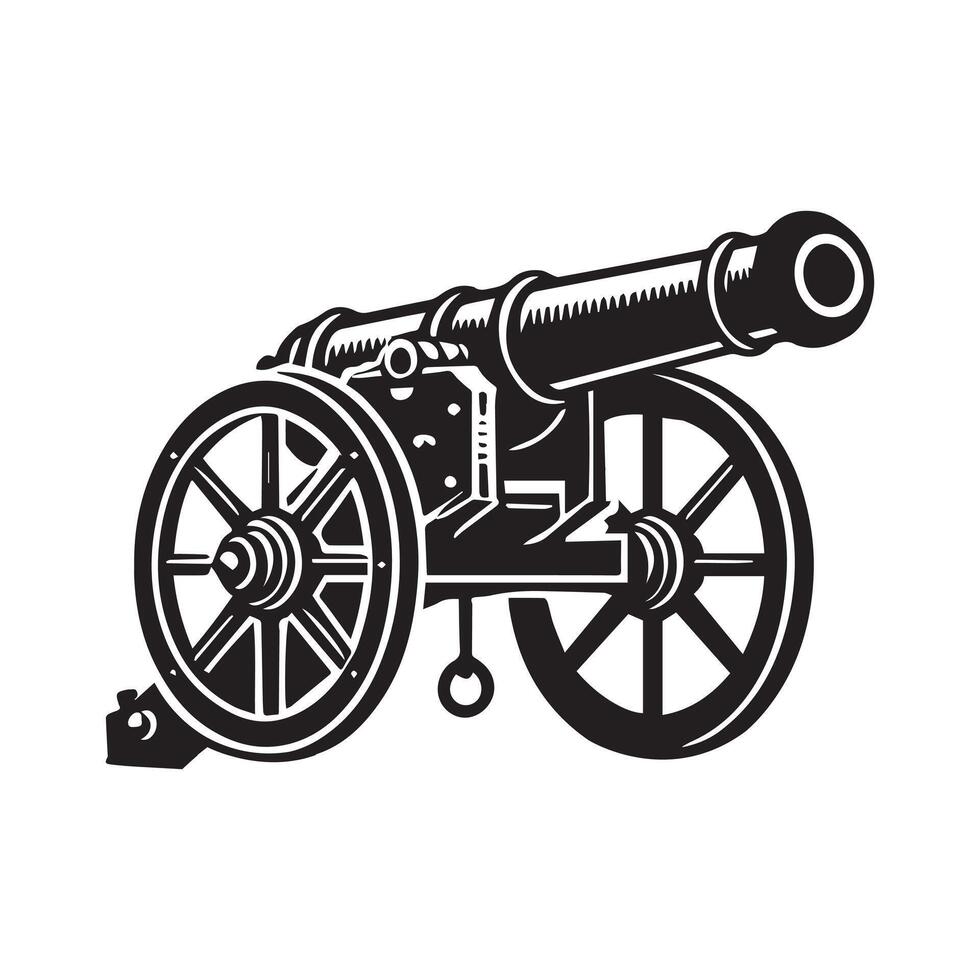 Medieval Field Gun Clipart Design - Field Gun illustration in black and white vector