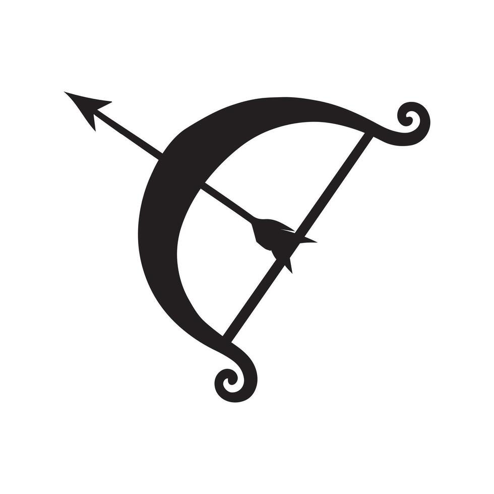 Medieval Bow Arrow Clipart Design - Bow Arrow illustration in black and white vector