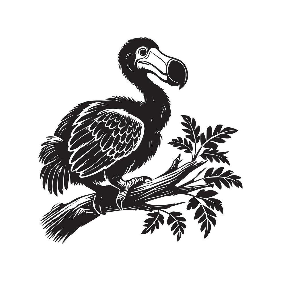 A black and white image of a bird sitting on a branch vector