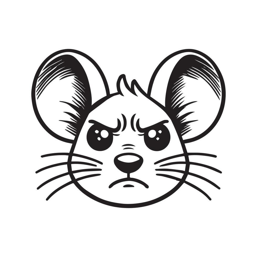 A black and white drawing of a mouse head vector