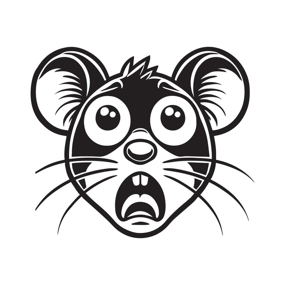A black and white rat head with a big mouth vector