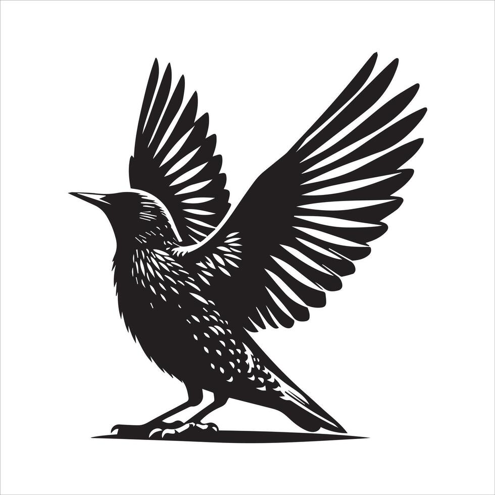 A black and white illustration of a bird flying vector