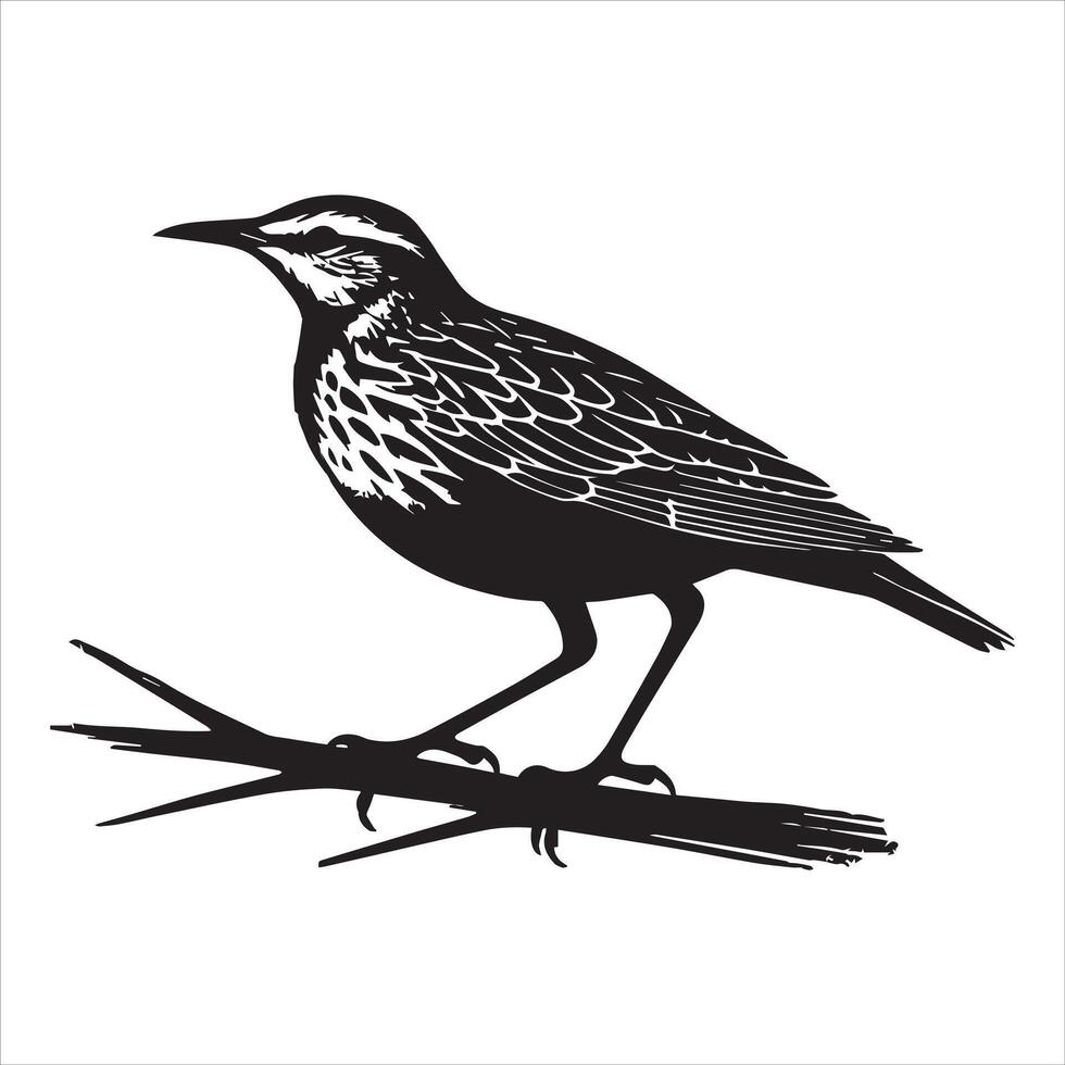 Black and white illustration of a bird sitting on a branch vector