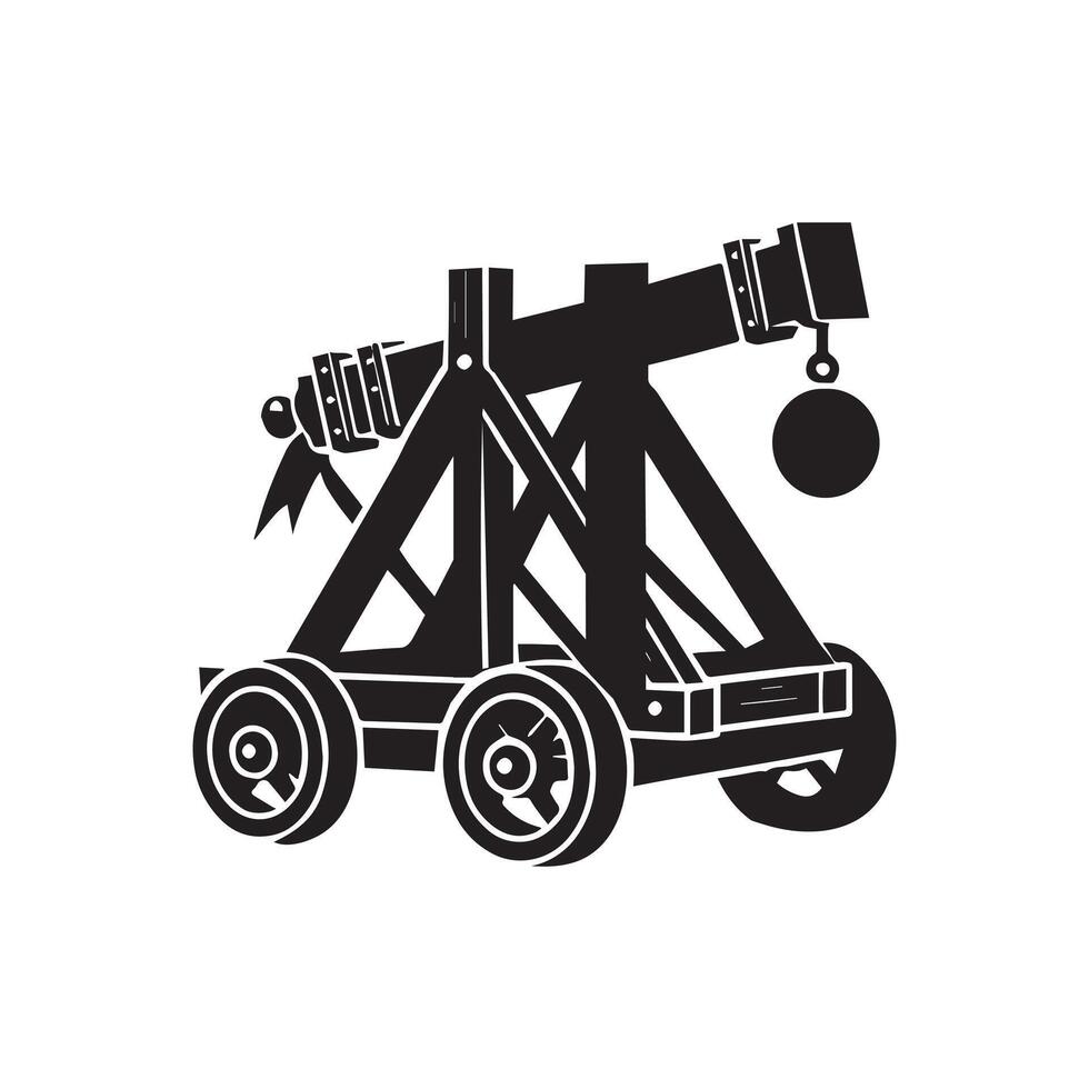 Medieval Field Gun Clipart Design - Field Gun illustration in black and white vector