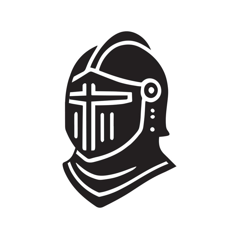 Medieval Helmet Clipart Design - Helmet illustration in black and white vector