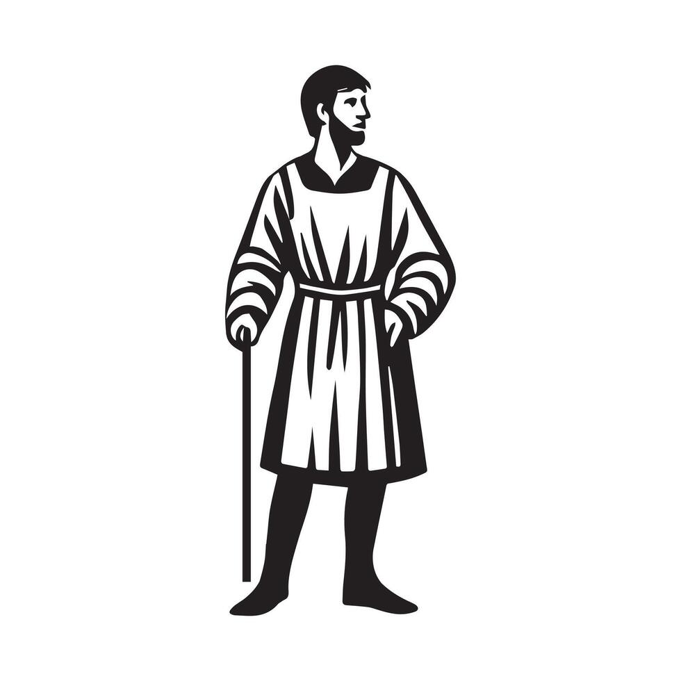 Medieval Peasant Clipart Design - Peasant illustration in black and white vector