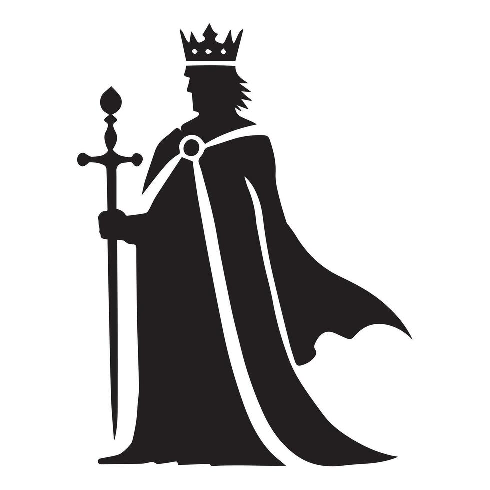 King silhouette - Medieval king Illustration in black and white vector