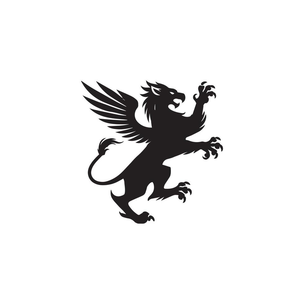 Medieval Griffin silhouette Design - Griffin illustration in black and white vector