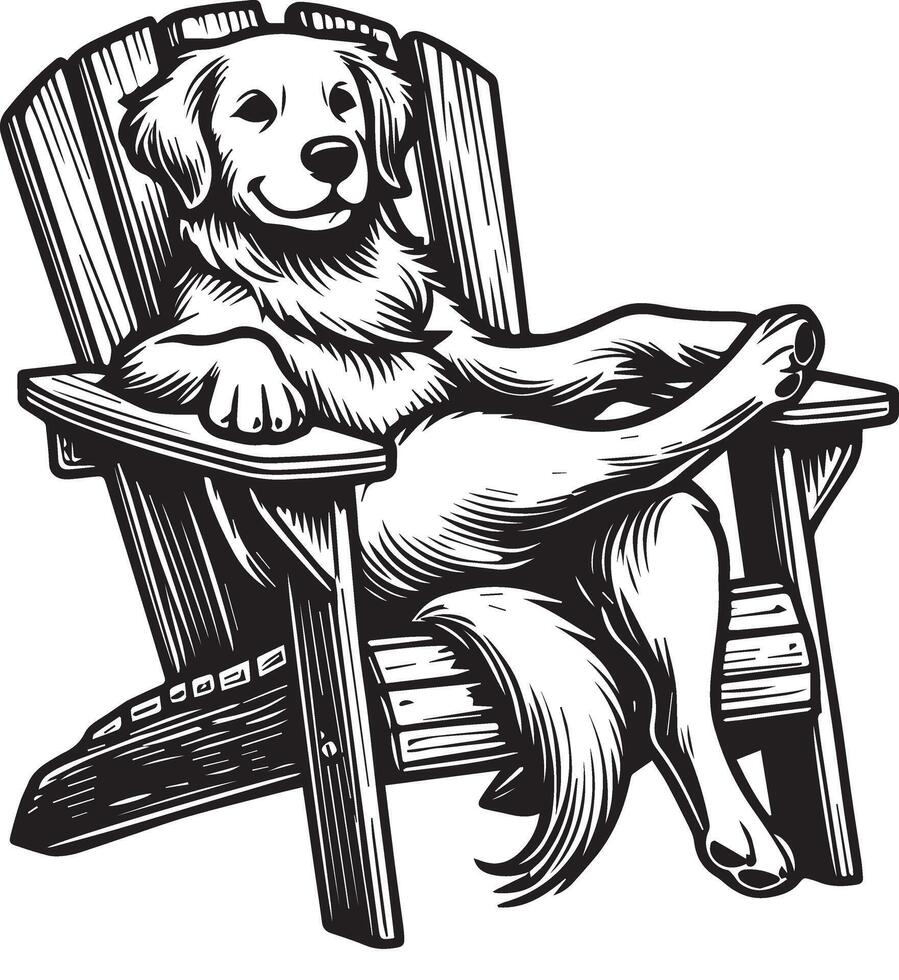 Golden Retriever Dog sitting in a chair illustration in black and white vector