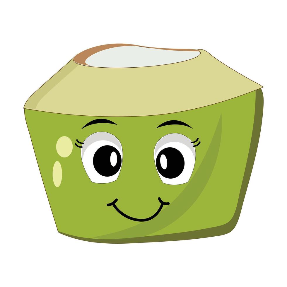 Coconut mascot smile, Summer Design Illustration of Happy Coconut Mascot Character with straw, lemon slice and small umbrella, while another gives thumbs up vector