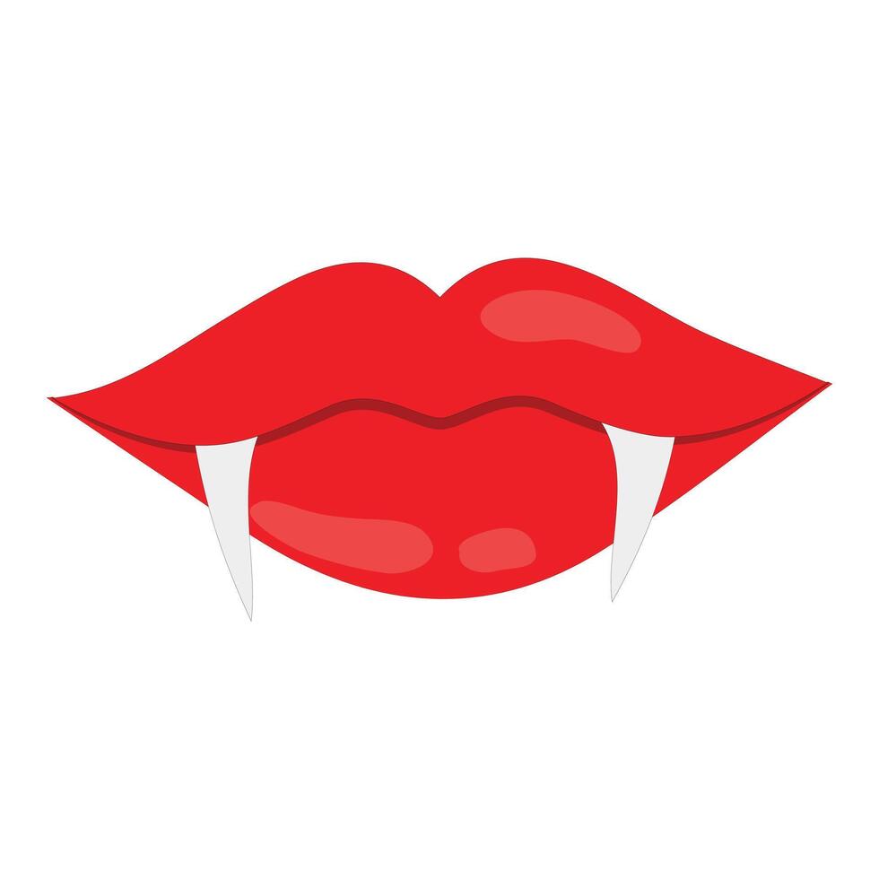 Vampire mouth with fangs icon illustration. Cartoon red lips woman with long pointed teeth expression emotion, suitable for halloween design theme vector
