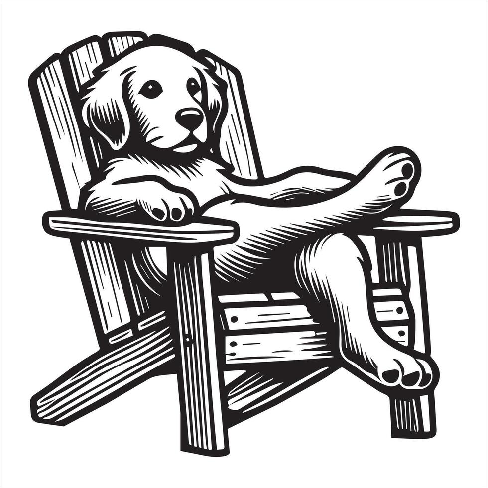 Golden Retriever Dog sitting in a chair illustration in black and white vector