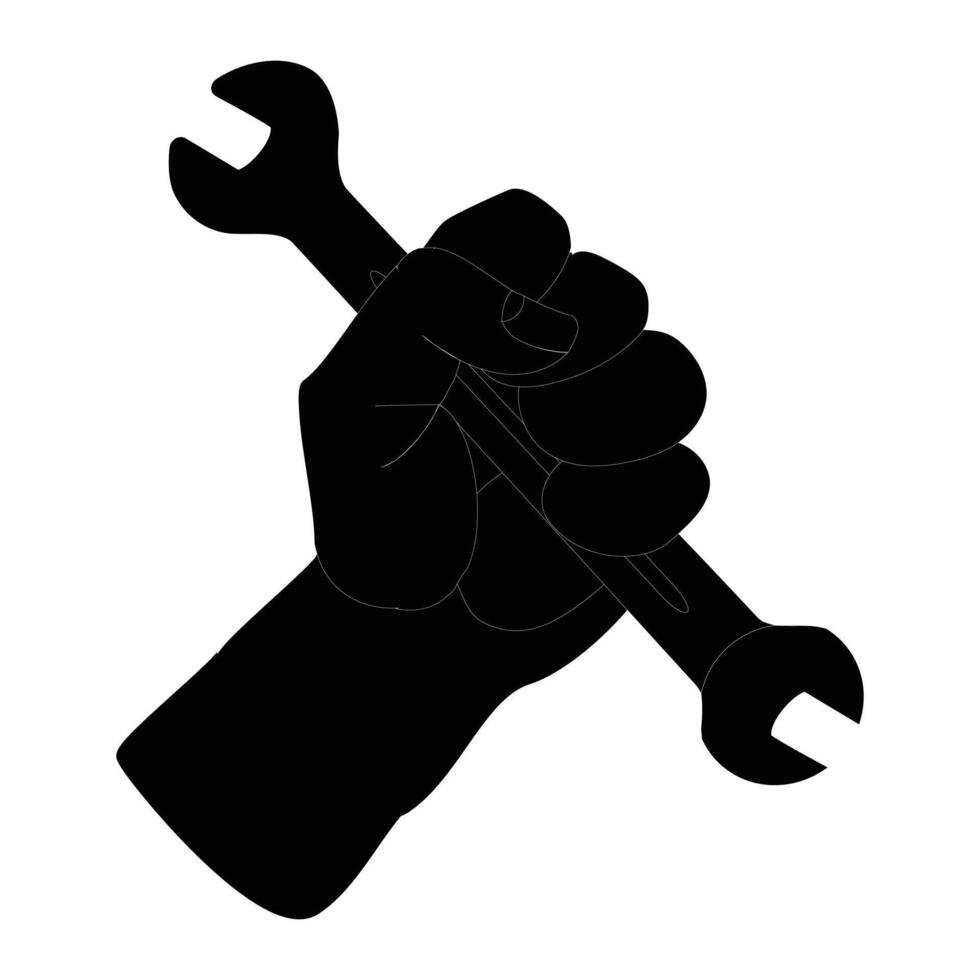 Hand holding wrench service icon, repair mechanic, wrench in hand, black illustration eps10 vector