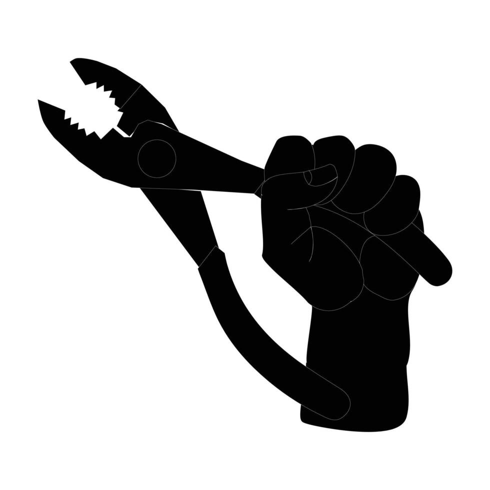 Hand hold Pliers silhouette icon. Human hands holding pairs of pliers. The builder is holding a working tool. vector