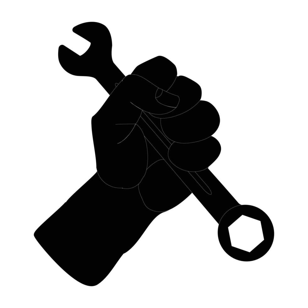 Hand holding wrench icon service icon, repair mechanic, wrench in hand, black symbol, editable illustration eps10 vector