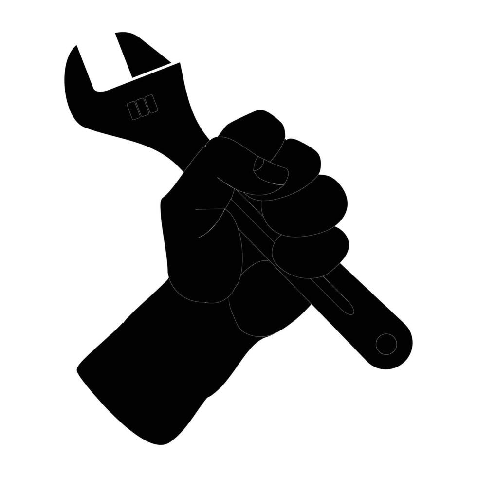 Hand holding wrench service icon, repair mechanic, black symbol, editable illustration eps10 vector