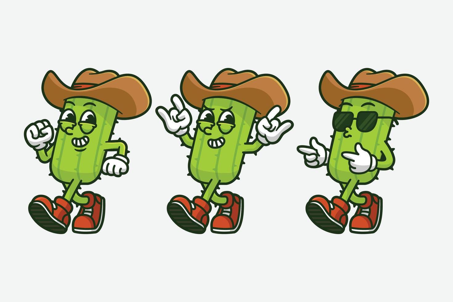 Cute Cactus Character Wearing Cowboy Hat vector