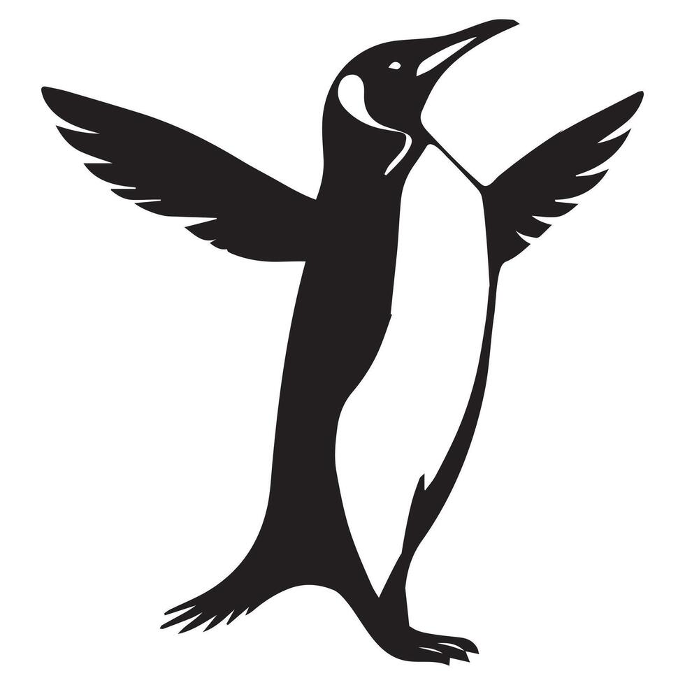 King Penguin Silhouette - Penguin Bird Illustration in black and white vector