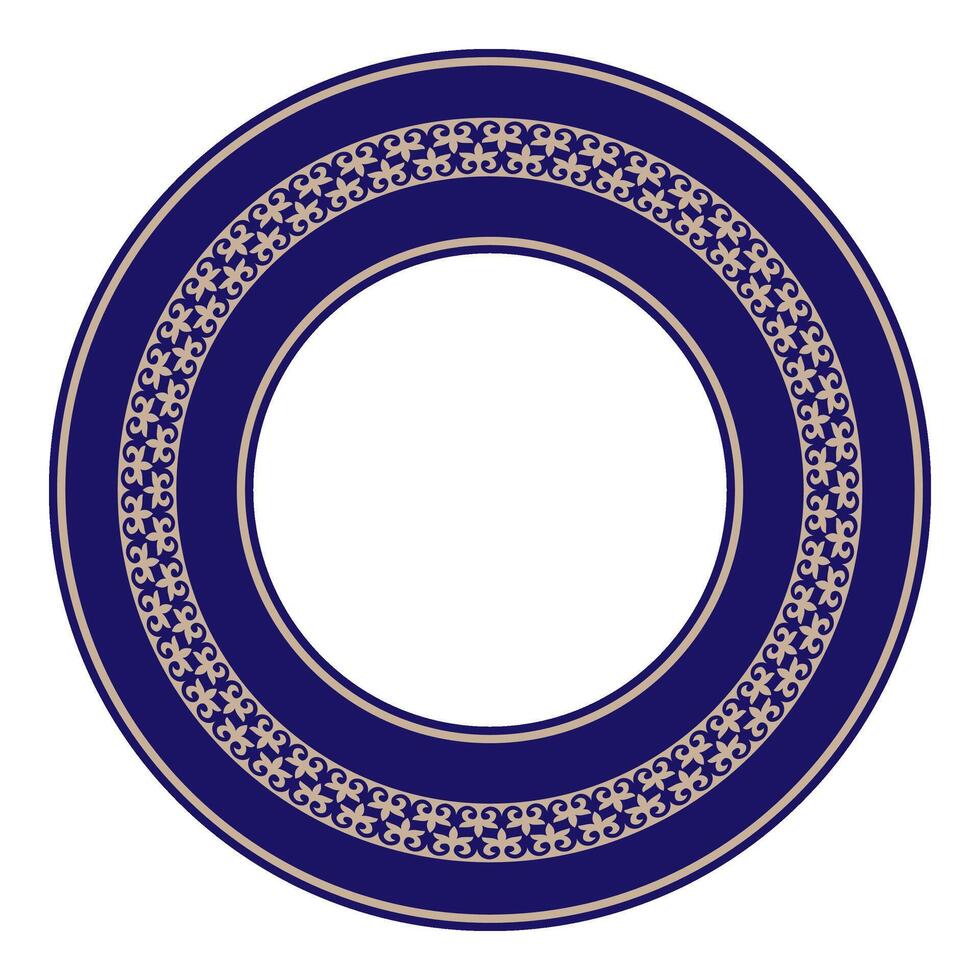Round blue gold ornament frame, Asian Kazakh national ornament. Ethnic Pattern of nomadic peoples, Turks, Kazakh, Kyrgyz, Mongol. Frame for round surfaces, household utensils, textiles, embroidery vector
