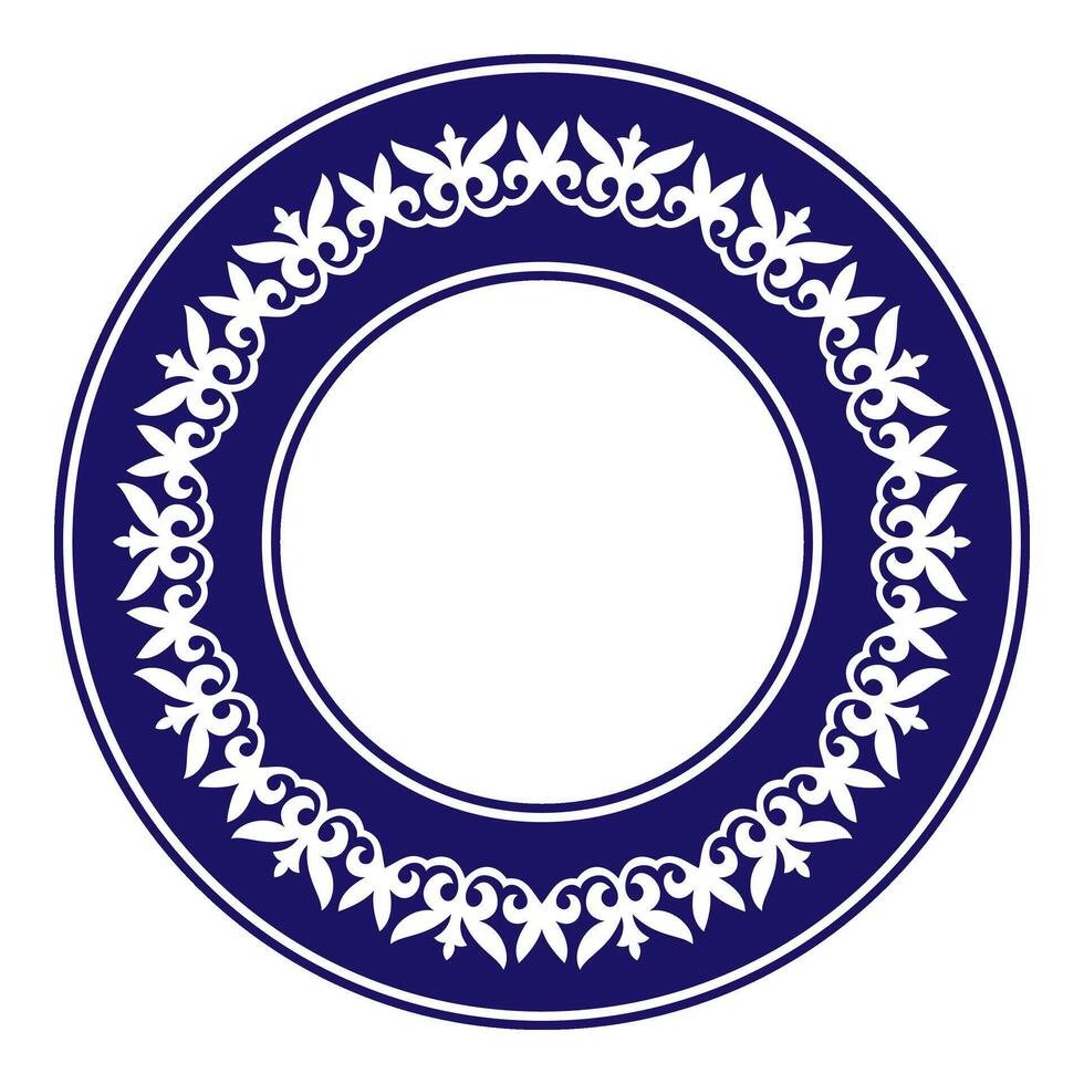 Traditional round Kazakh national ornamental, blue and white frame. Endless circle, border, frame of Nomadic ornament. Ethnic Kazakh national ornament. Patterns of the Turkic peoples, Kazakh, Kyrgyz vector