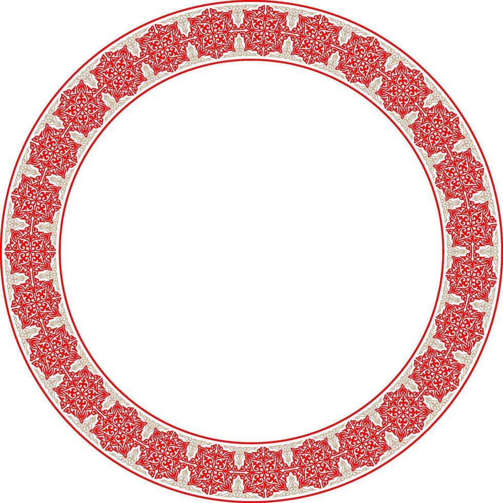 Red and gild Ethnic Asia national round frame. Ethnic Asia ornament of the nomadic peoples of Asia, the Great Steppe, Kazakhs, Kirghiz, Kalmyks, Mongols, Turkmens. For sandblaster, embroidery vector