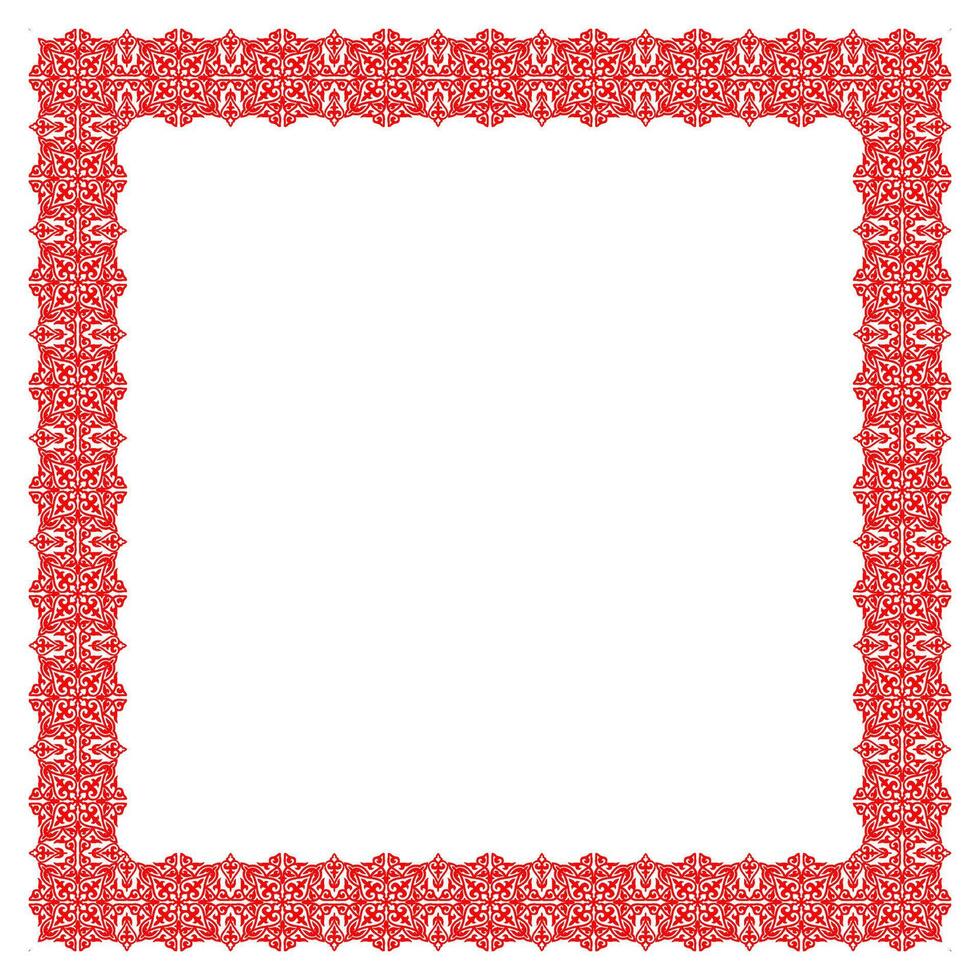 Red monochrome square Kazakh national ornament. Ethnic pattern of the peoples of the Great Steppe. Ancient Turkic ornaments. For sandblaster, embroidery vector