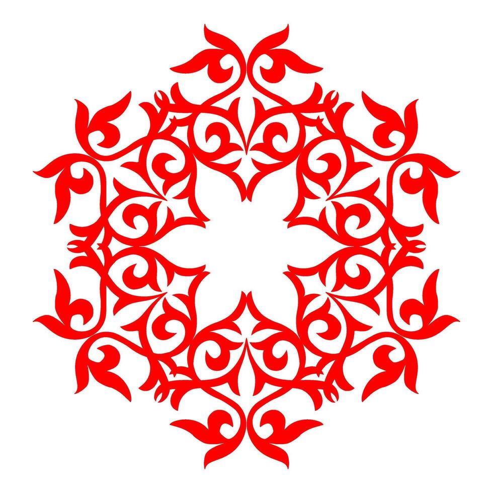 Traditional red ornament of middle Asian, Mongols, Kazakhs, Kirghiz, Bashkirs, Tatars. House of nomads. Round national pattern of the peoples of the great steppe. Ancient Turkic ornaments. vector