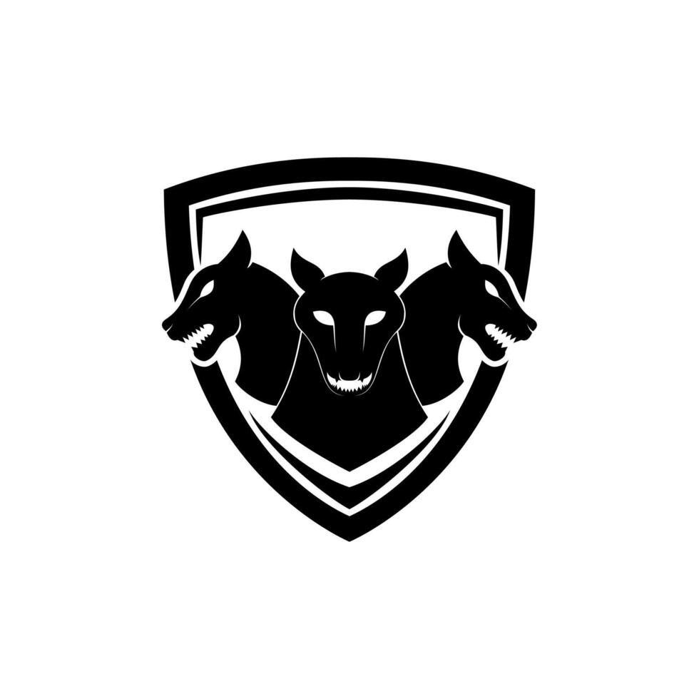 abstract cerberus head logo inside shield vector