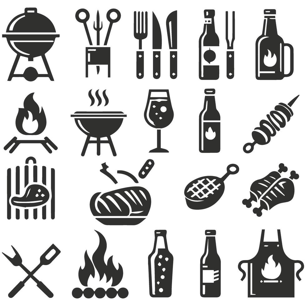 Barbecue and grill icons set on white background vector
