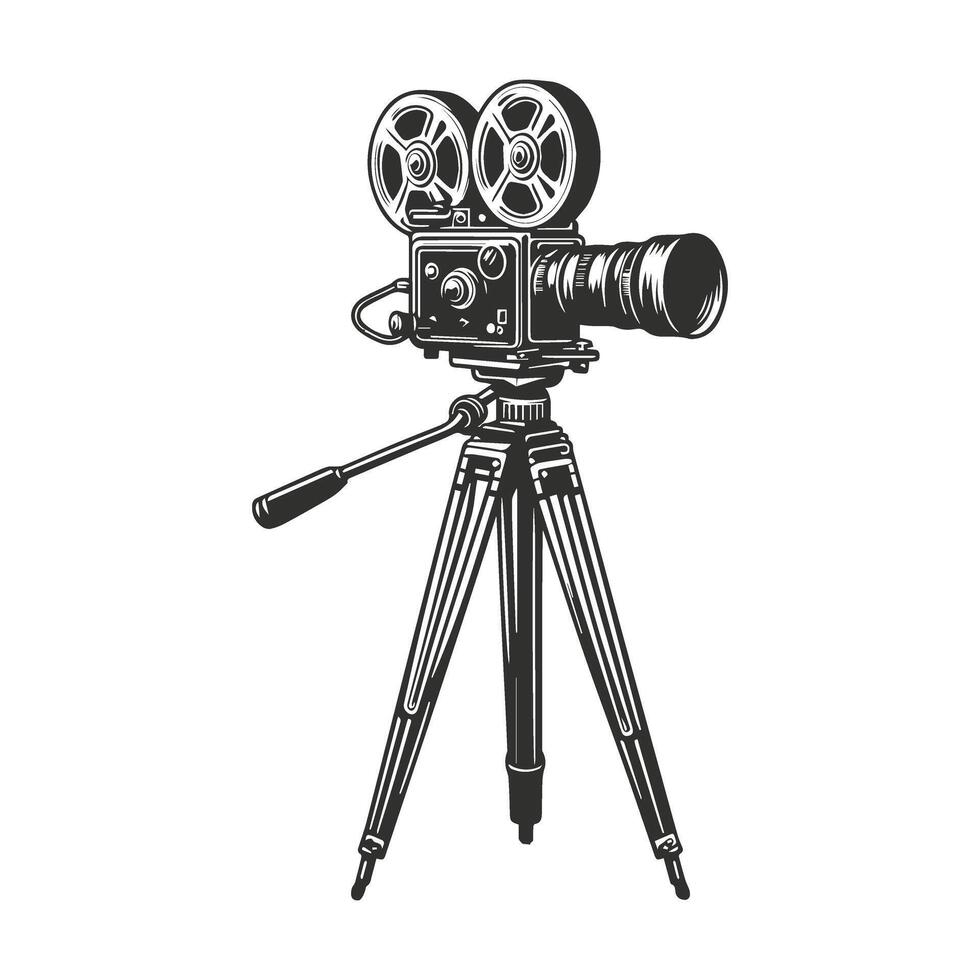 Classic Filmmaking Old Movie Camera with Two Film Reels vector