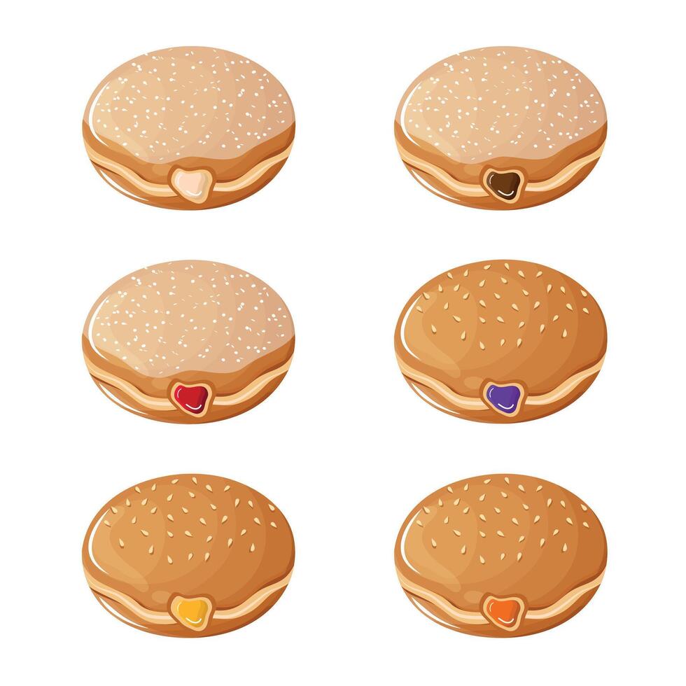 Set of various filled doughnut illustration icons vector