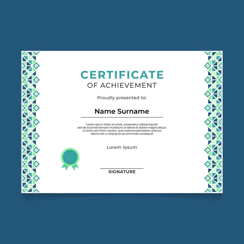 Islamic Oriental Geometric Certificate Design with Vertical Ornament on The Side vector
