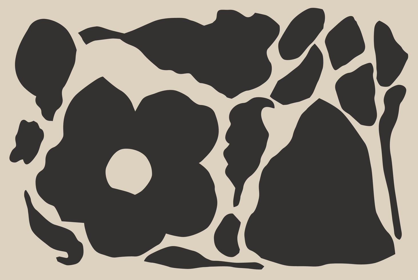 black abstract silhouette icon set of flower and leaf elements vector