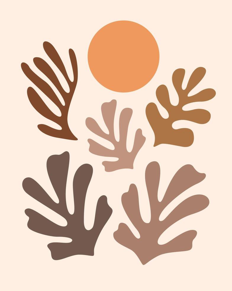 art silhouettes of leaves and sun vector