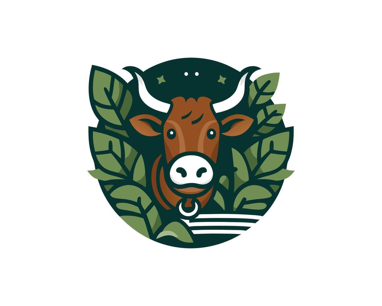 cow head with leaves and leaves in the background vector