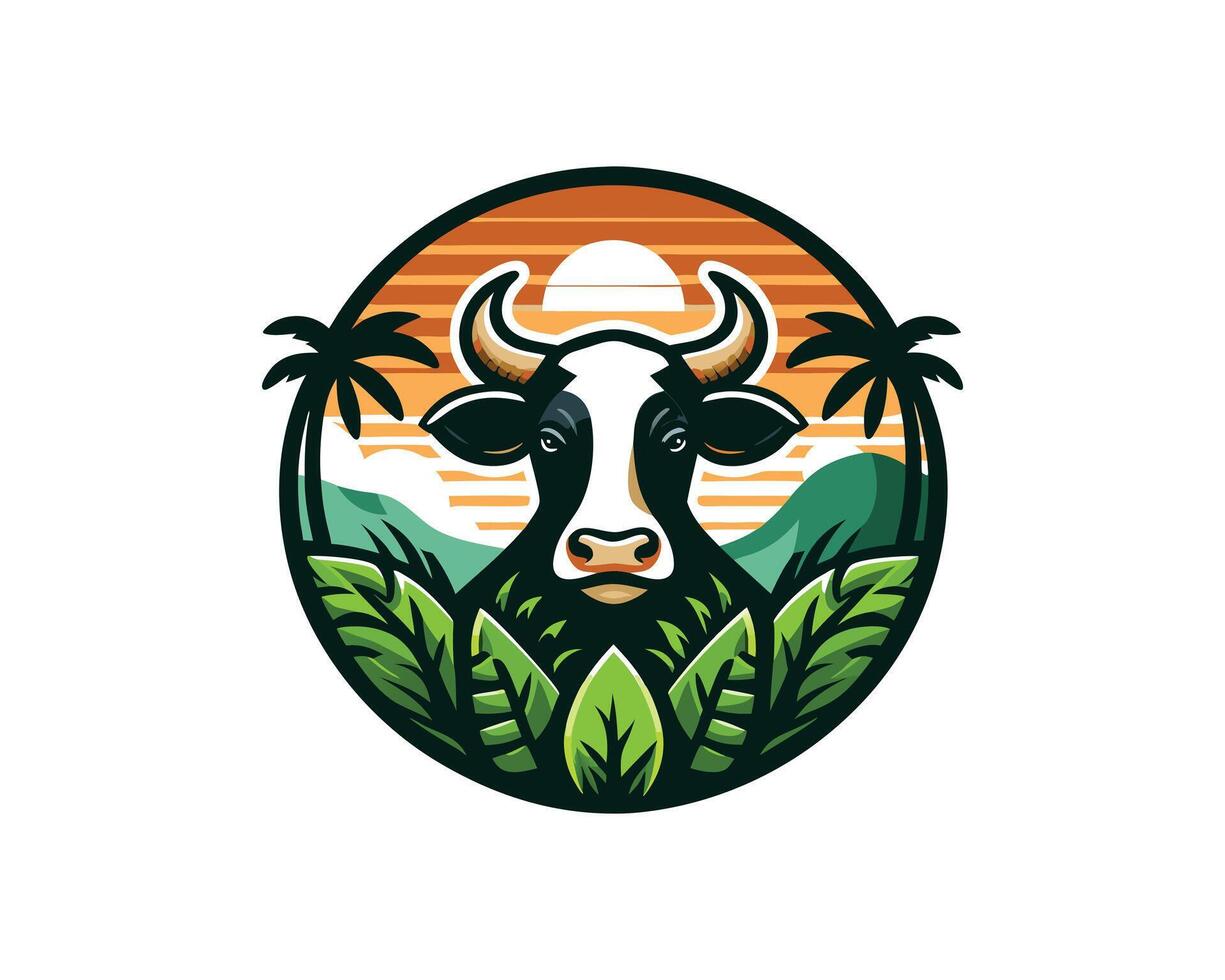 cow with horns and palm trees in the background vector