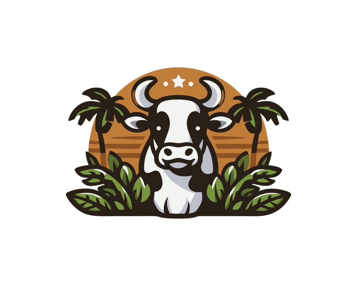 cow with palm trees and jungle background vector