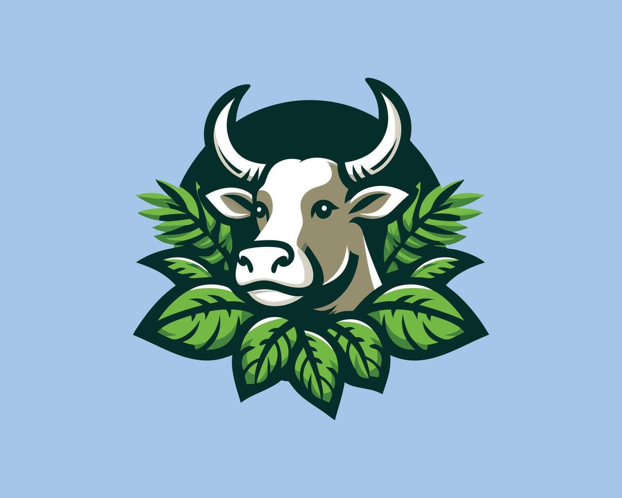 a cow head with leaves on it vector