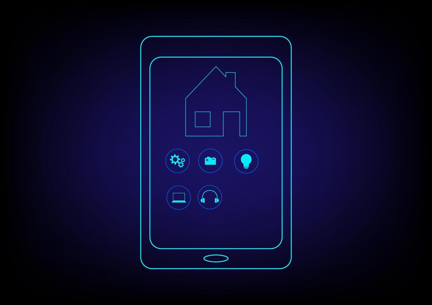 Smart home concept. Futuristic of the house with automation assistant virtual screen. Home and mobile with technology icon on dark blue background. vector