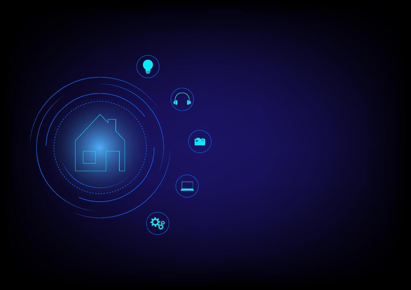 Smart home concept. Futuristic of the house with automation assistant virtual screen. Home with technology icon on dark blue background. vector