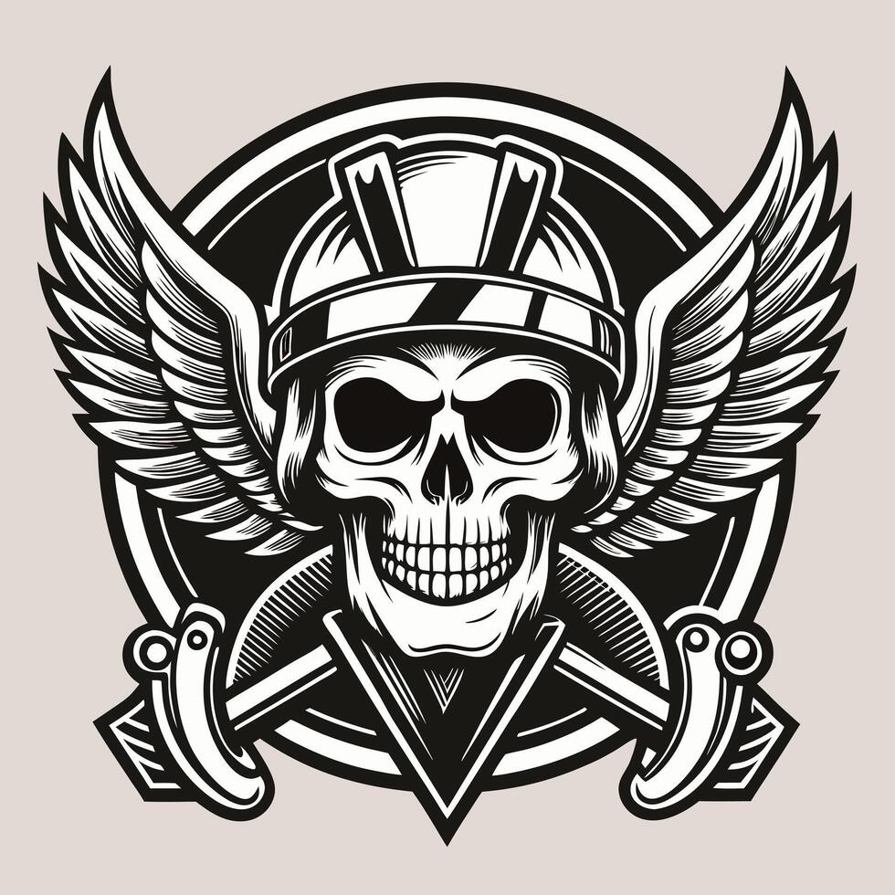skull with wings and helmet in a vintage style vector