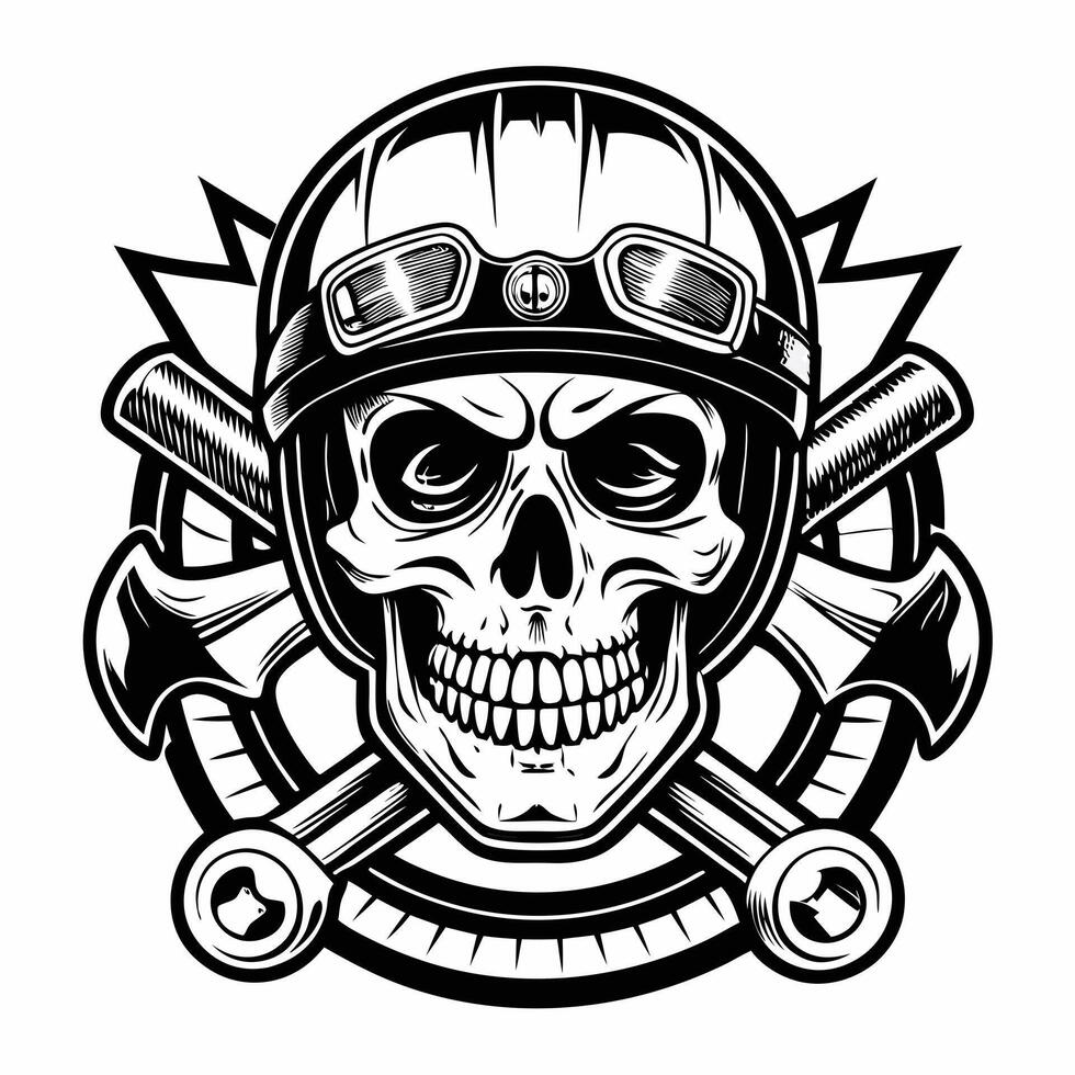skull in helmet with crossed axes and helmet vector