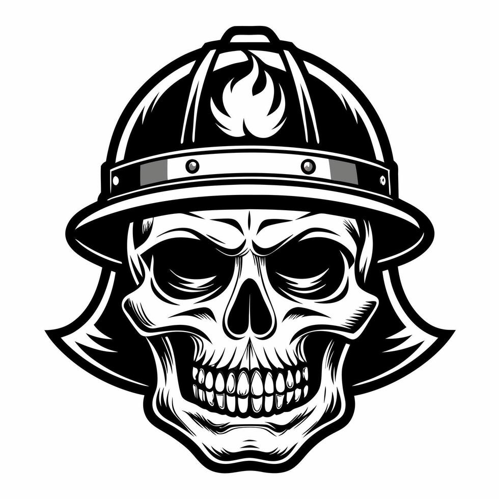 skull in a fireman helmet illustration vector
