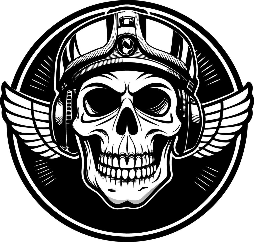 skull with wings and helmet in a black and white design vector